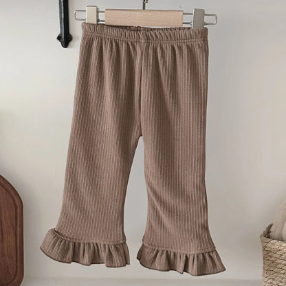 レギンスパンツ Brown / 12M  80CM ベビーパンツ 裾フリル裏フリースリブレギンスパンツ【mh0007868】