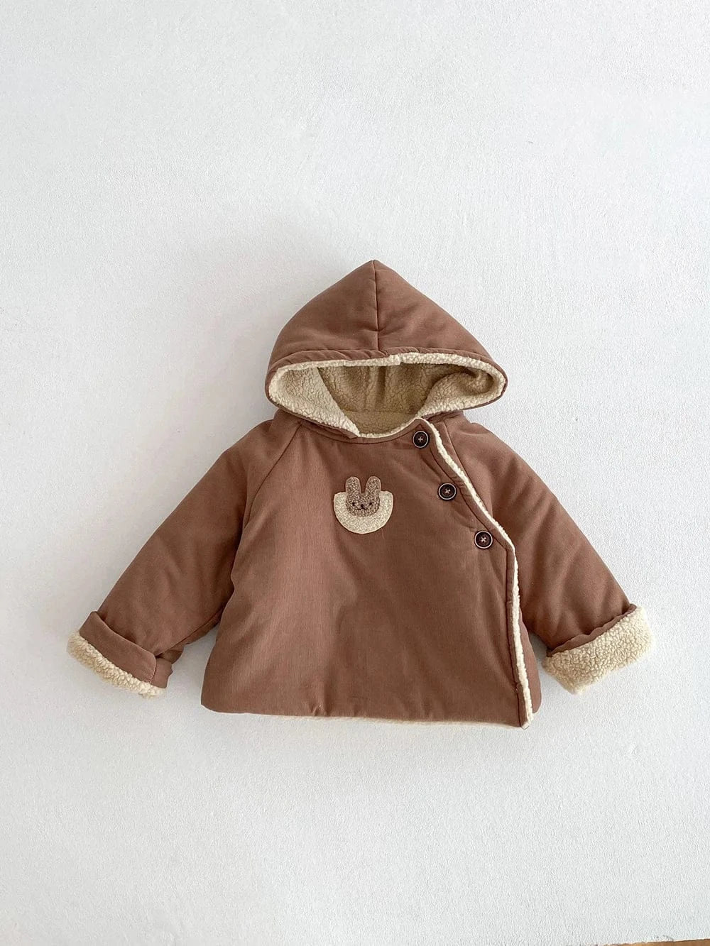 ショートコート・ジャケット・ジャンパー Brown / 24M 90cm ベビーアウター うさぎワンポイント刺繍裏ボアフリースフーディジャケットコート【mh0007714】