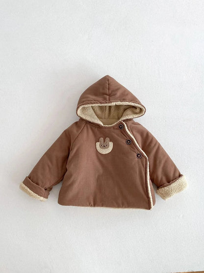 ショートコート・ジャケット・ジャンパー Brown / 24M 90cm ベビーアウター うさぎワンポイント刺繍裏ボアフリースフーディジャケットコート【mh0007714】
