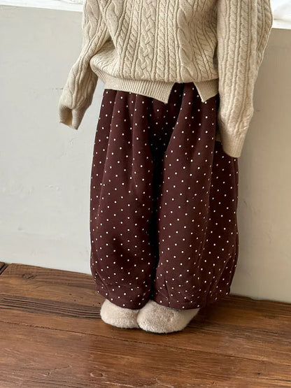 ロングパンツ・スウェットパンツ Brown / 24M  90CM キッズパンツ 水玉ドットプリント裏フリース厚手ロングパンツ【mh0007996】