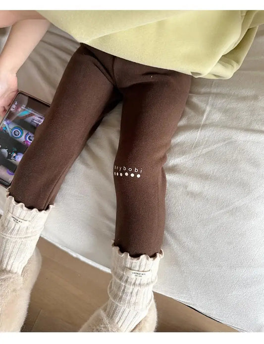 レギンスパンツ Brown / 24M  90CM キッズパンツ レターロゴワンポイント裏フリースレギンスパンツ【mh0007997】