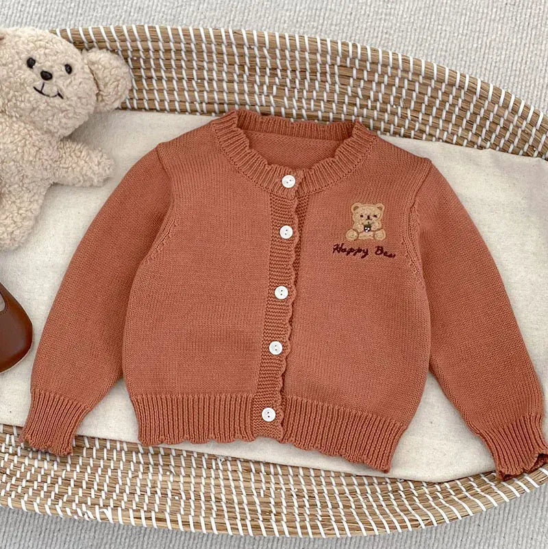 カーディガン・パーカー brown / 66cm ベビーカーディガン ニットジャケット ベアくま刺繍ワンポイント ブラウン/ベージュ/2カラー