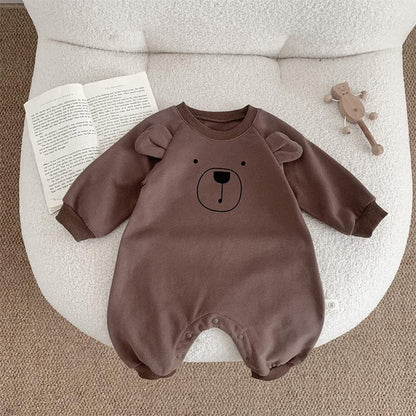 長袖ロンパース brown / 66cm / 取り寄せ（3〜14日） ☺︎ ベビー くま ベア 耳付き 長袖 ジャンプスーツ ロンパース ボーイズ