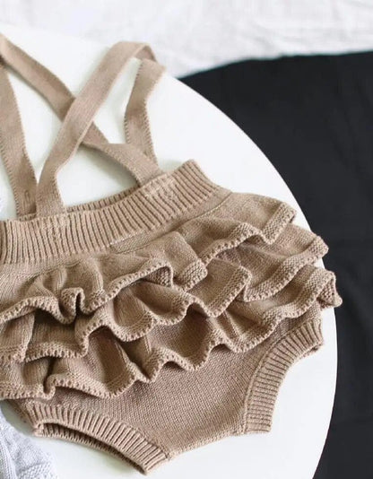 ブルマパンツ Brown / 66cm ベビー フリル ニット サスペンダー ブルマ【mh0000048】