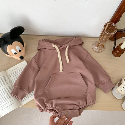 長袖ロンパース Brown / 66cm ベビー くま耳 フーディ 長袖 ロンパース 足つき レギンス タイツ ユニセックス【mh0002363】