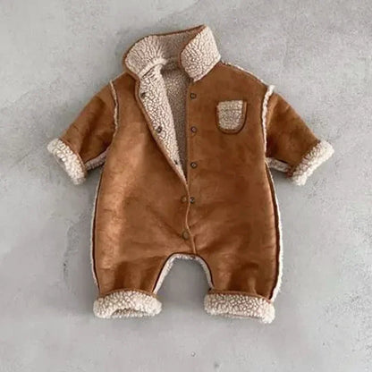 アウタージャンプスーツ Brown / 66cm ベビーアウタージャンプスーツ 裏ボアフリース長袖ロンパース ブラウン【mh0003759】