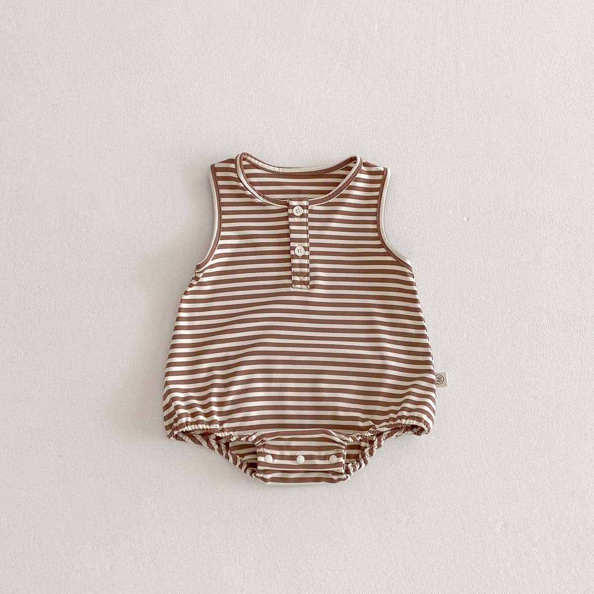 ノースリーブロンパース Brown / 66cm ボーダーシンプルタンクロンパース【mh0010346】