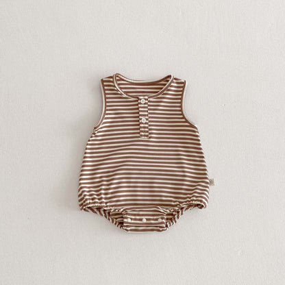 ノースリーブロンパース Brown / 66cm ボーダーシンプルタンクロンパース【mh0010346】