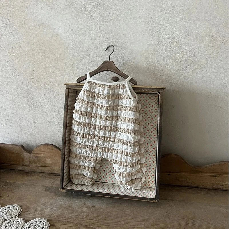 ノースリーブロンパース brown / 6M 66cm ベビーロンパース ポップコーン バブルデザイン キャミソールジャンプスーツ 2カラー