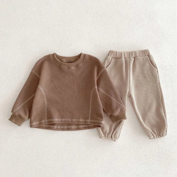 長袖セットアップ brown / 6M  66cm ベビーセットアップ 2点セット ワッフル 長袖Tシャツ ロングパンツ