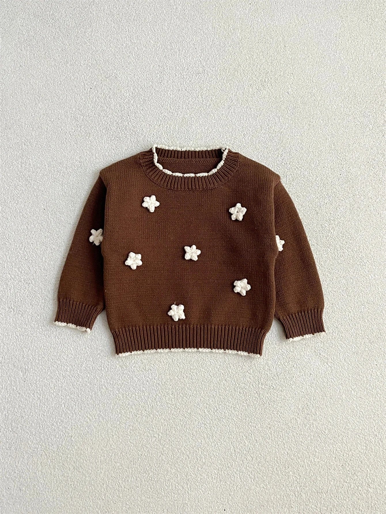 ニット・セーター brown / 6M  66cm ベビートップス フラワー刺繍長袖ニットセーター【mh-0008609】