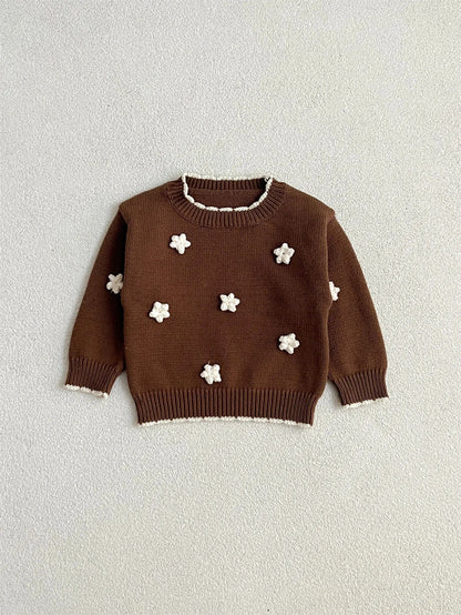 ニット・セーター brown / 6M  66cm ベビートップス フラワー刺繍長袖ニットセーター【mh-0008609】