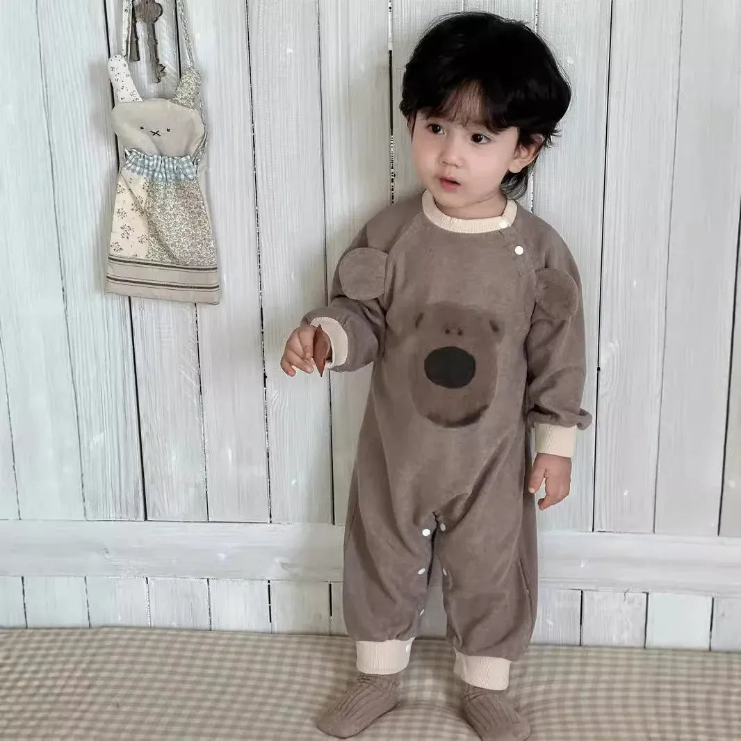 長袖ロンパース Brown / 6M  66CM ベビーロンパース ベアくまプリント長袖ジャンプスーツ【mh0008346】