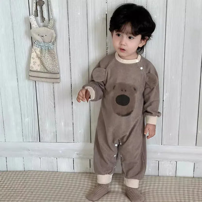 長袖ロンパース Brown / 6M  66CM ベビーロンパース ベアくまプリント長袖ジャンプスーツ【mh0008346】
