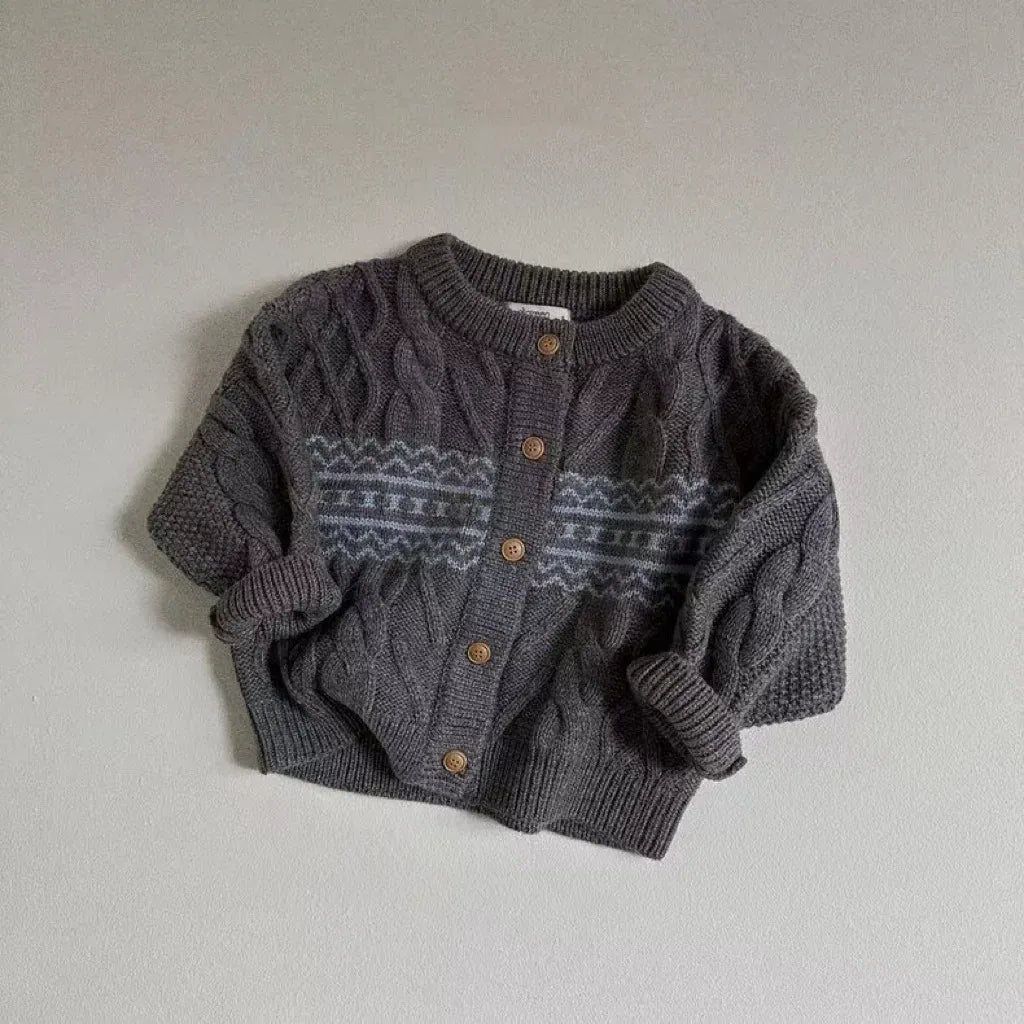 カーディガン・パーカー Brown / 73cm ベビーカーディガン ニットウェーブ刺繍 厚手 前あき カーディガンジャケット ブラウン アプリコット 2色