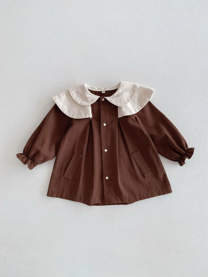 長袖ワンピース Brown / 73cm ベビーアウター ダブル襟 ワンピースジャケット お出かけ カーキ/ブラウン/2カラー【mh0004218】