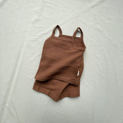 ノースリーブセットアップ Brown / 73cm キャミソール+ショートパンツセットアップ 2点セット【mh0009433】
