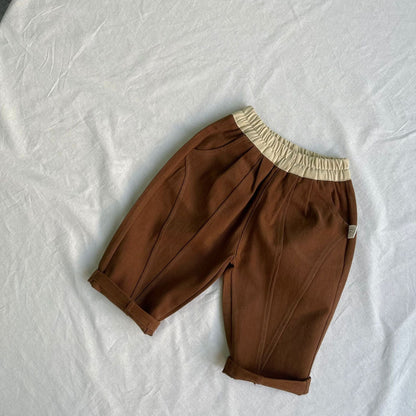ロングパンツ・スウェットパンツ Brown / 73cm ベビーパンツ バイカラーパッチワークロングルーズパンツ【mh0009107】