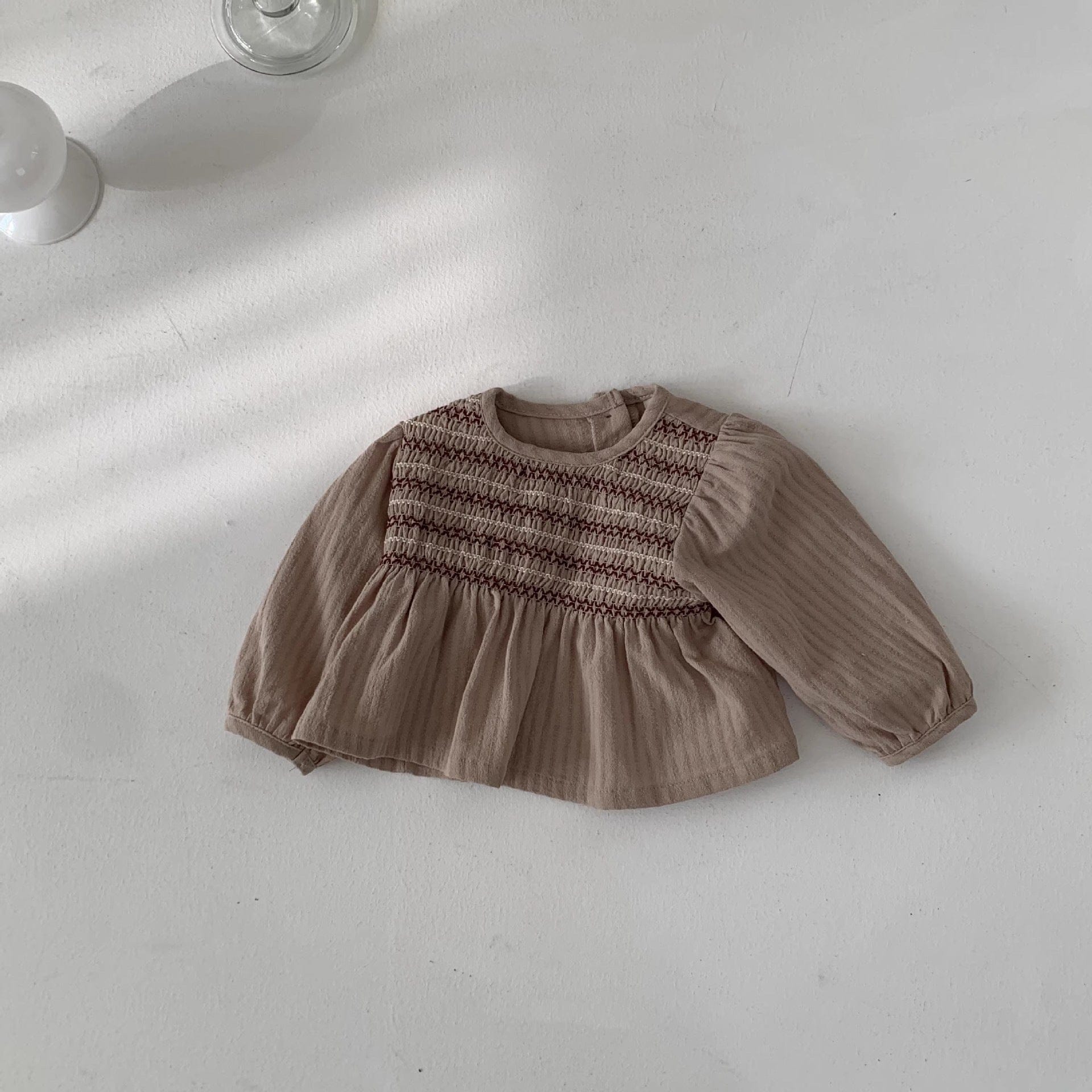 長袖シャツ・ブラウス Brown / 73cm ベビートップス ステッチ刺繍長袖チュニックブラウス【mh0009163】