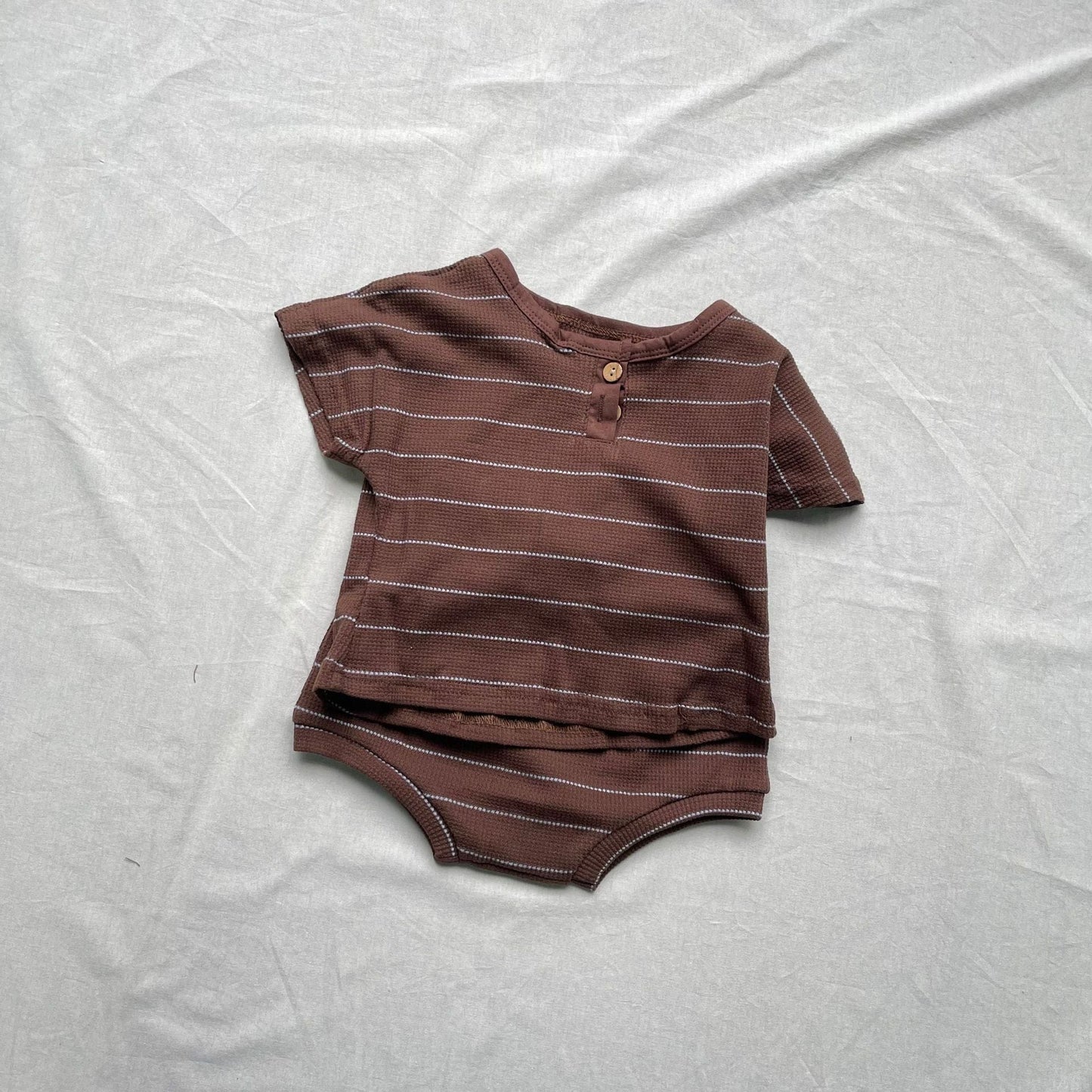 半袖セットアップ Brown / 73cm ボーダー半袖Tシャツ+ブルマパンツセットアップ 2点セット【mh0009431】