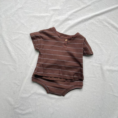 半袖セットアップ Brown / 73cm ボーダー半袖Tシャツ+ブルマパンツセットアップ 2点セット【mh0009431】