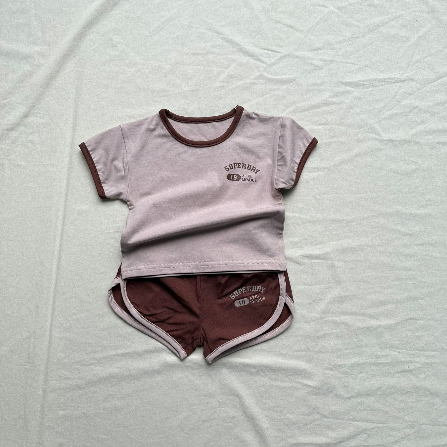 半袖セットアップ Brown / 73cm ロゴワンポイント半袖Tシャツ+ショートパンツスポーツセットアップ 2点セット【mh0010011】