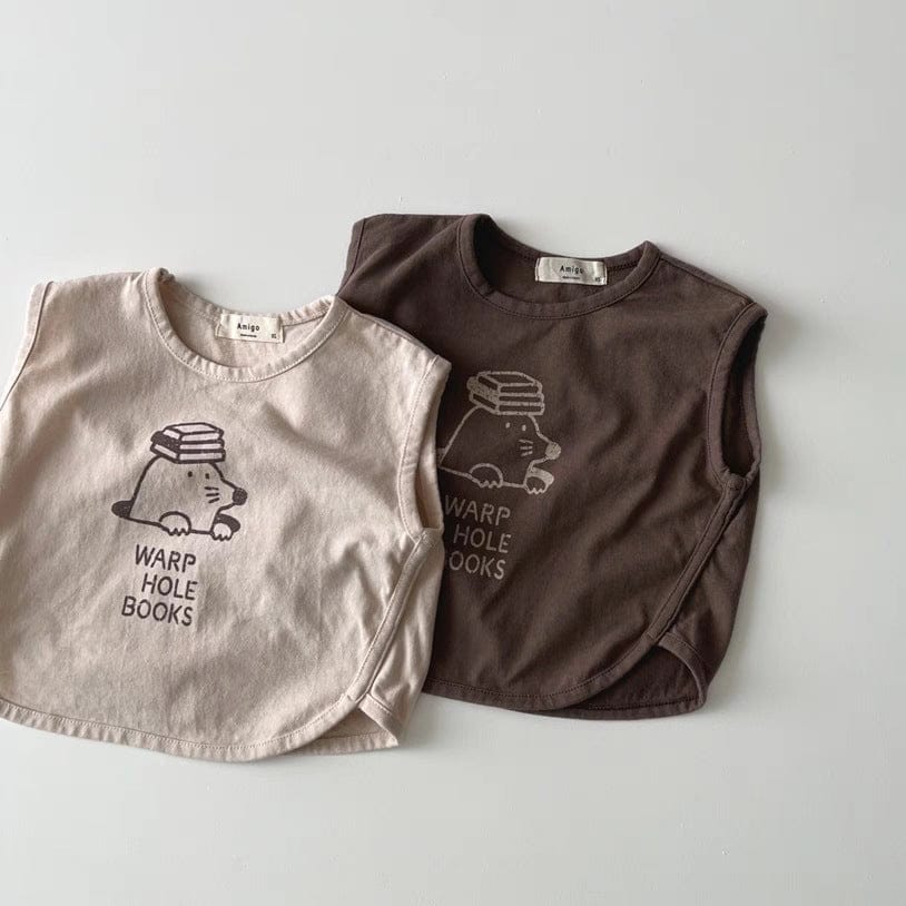 タンクトップ・キャミソール・ノースリーブトップス Brown / 73cm モグラプリントノースリーブTシャツ【mh0010409】