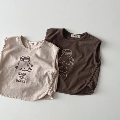 タンクトップ・キャミソール・ノースリーブトップス Brown / 73cm モグラプリントノースリーブTシャツ【mh0010409】