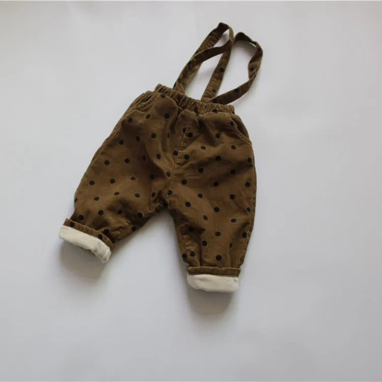 サロペットパンツ・サスペンダーパンツ Brown / 80cm キッズサロペット コーデュロイ サスペンダーパンツ 水玉 ドットサロペット 2カラー ユニセックス 男の子 女の子 子供服