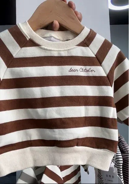 トレーナー・フーディ Brown / 80cm 9-12M ベビーキッズボーダー長袖スウェットシャツ【mh0007254】