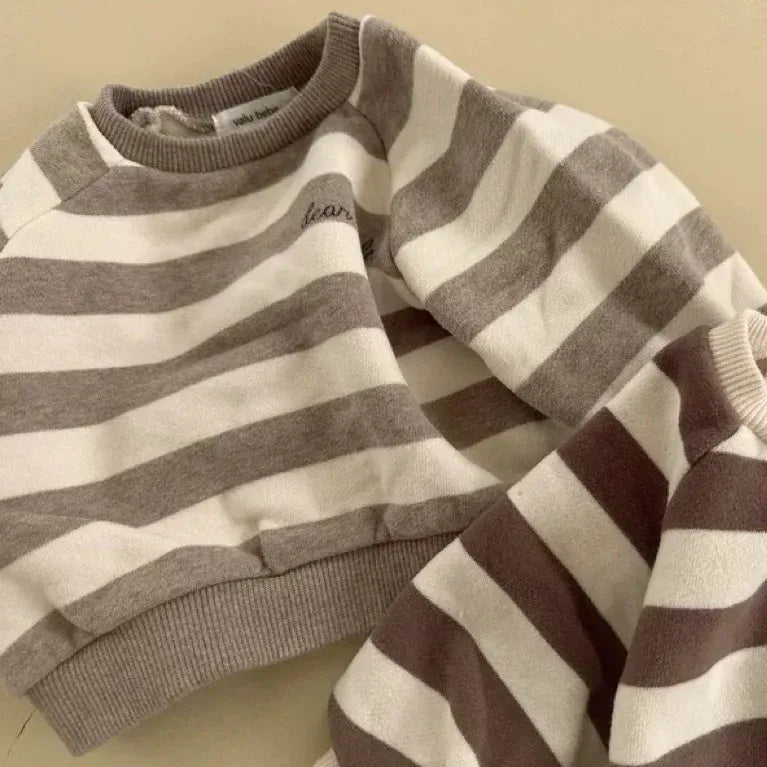 トレーナー・フーディ Brown / 80cm 9-12M ベビーキッズボーダー長袖スウェットシャツ【mh0007254】