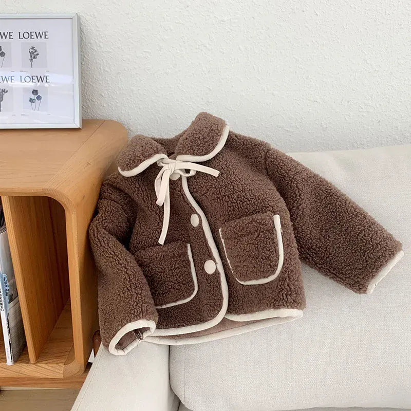 ショートコート・ジャケット・ジャンパー Brown / 80cm キッズアウター ボアフリースジャケット リボンコート【mh0003479】