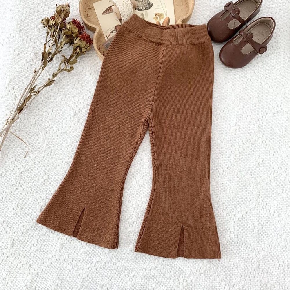 ロングパンツ・スウェットパンツ brown / 90cm キッズ ニット フレア フロントスリット パンツ
