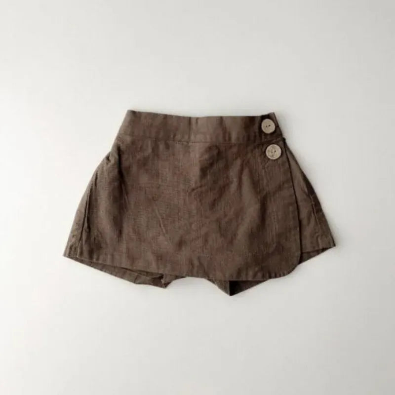 ハーフパンツ・ショートパンツ Brown / 90cm 1-2y キッズパンツ コットンリネン ラップスカート ショートパンツ 2カラー
