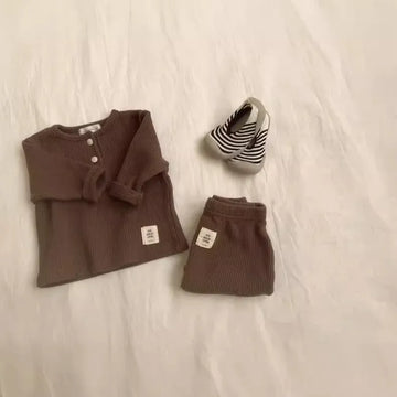 長袖パジャマ Brown / 9M  73CM ベビーセットアップ 2点セット シンプルパジャマセット 長袖Tシャツ+ロングパンツ【mh0008118】