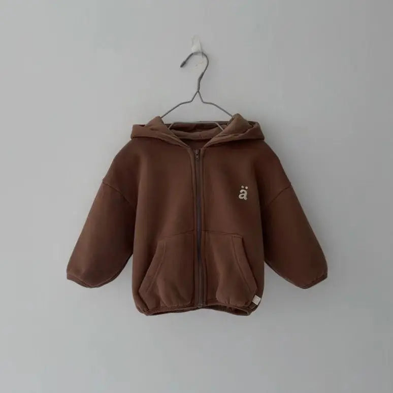 カーディガン・パーカー Brown / 9M  73CM キッズトップス レターロゴワンポイント刺繍フーディジップアップスウェットジャケット【mh0007770】