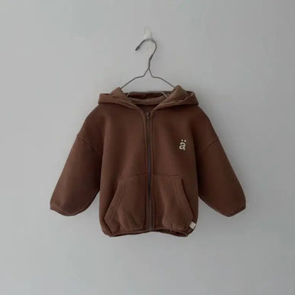 カーディガン・パーカー Brown / 9M  73CM キッズトップス レターロゴワンポイント刺繍フーディジップアップスウェットジャケット【mh0007770】