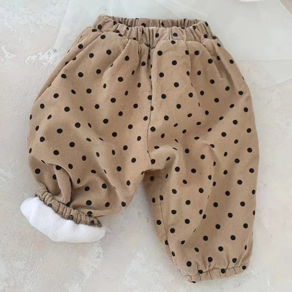 ロングパンツ・スウェットパンツ Brown / 9M  73CM ベビーパンツ 水玉ドットプリント裏フリースロングパンツ【mh0008137】