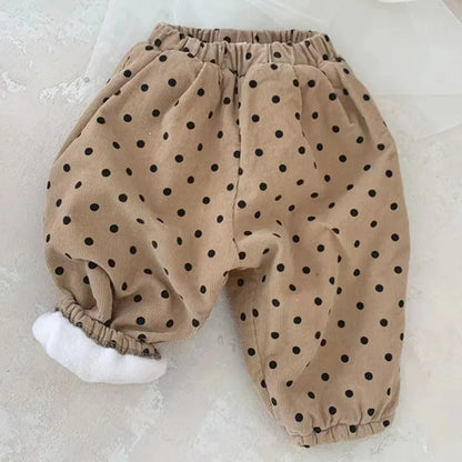 ロングパンツ・スウェットパンツ Brown / 9M  73CM ベビーパンツ 水玉ドットプリント裏フリースロングパンツ【mh0008137】