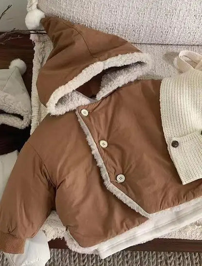 ショートコート・ジャケット・ジャンパー Brown / 9M  73CM ベビーキッズアウター ぽんぽんフーディ裏ボアフリースコートジャケット【mh0008271】