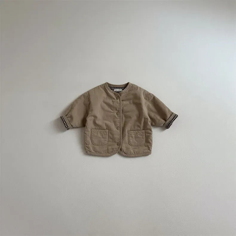 ショートコート・ジャケット・ジャンパー Brown / 9M  73CM ベビーアウター チェック/無地リバーシブルナチュラルジャケット【mh0008314】