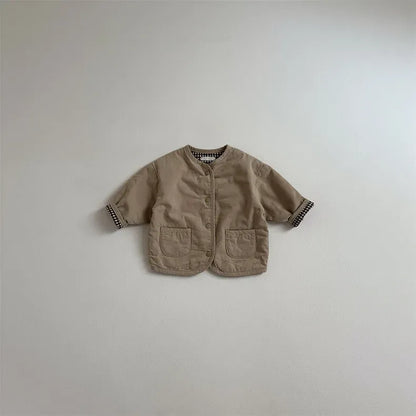 ショートコート・ジャケット・ジャンパー Brown / 9M  73CM ベビーアウター チェック/無地リバーシブルナチュラルジャケット【mh0008314】