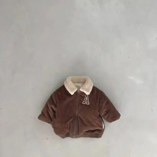 ショートコート・ジャケット・ジャンパー brown / 9M  73cn ベビーアウター コーデュロイ レターロゴ刺繍 裏フリースジャケット 厚手コート
