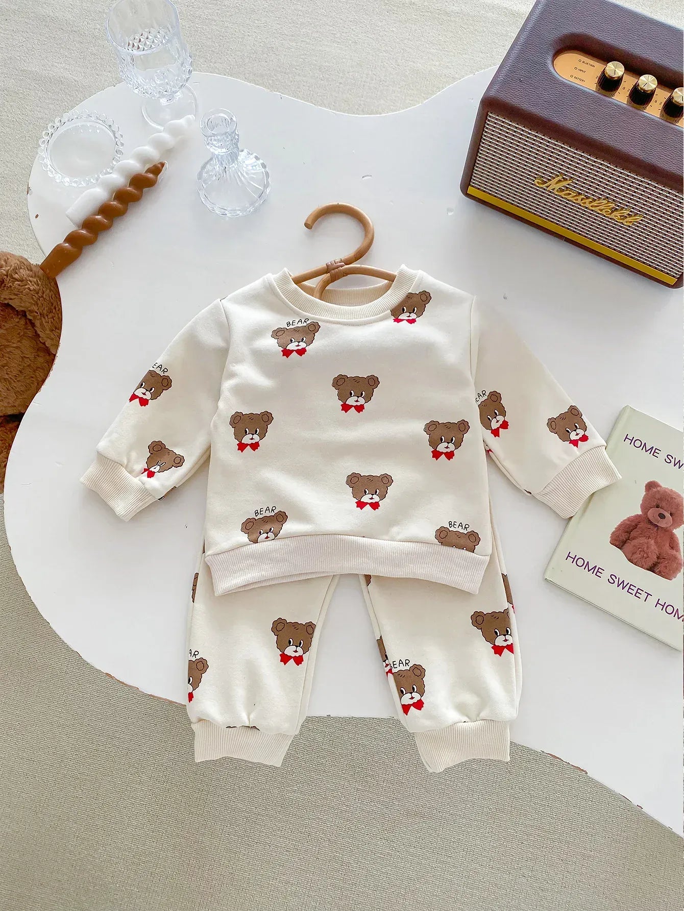 長袖セットアップ brown bear / 9M  73cm ベビーキッズセットアップ 2点セット スウェットシャツ スウェットパンツ ベアくまプリント
