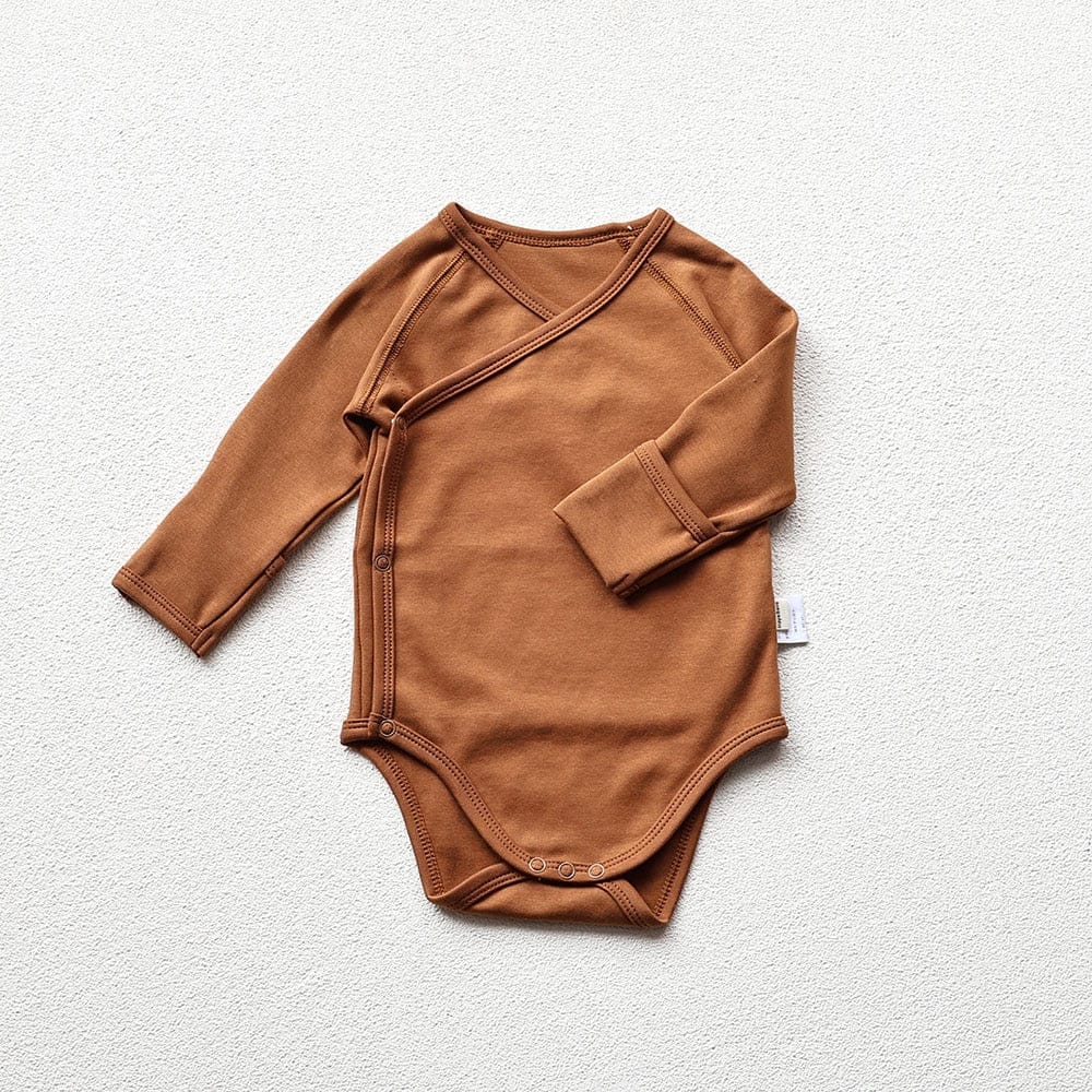 長袖ロンパース brown bodysuit / 66cm / 取り寄せ（3〜14日） ☺︎ ベビー ナチュラル 長袖 ロンパース 肌着 パンツ 無地 ボーダー サボテン 月 ムーン ボーイズ