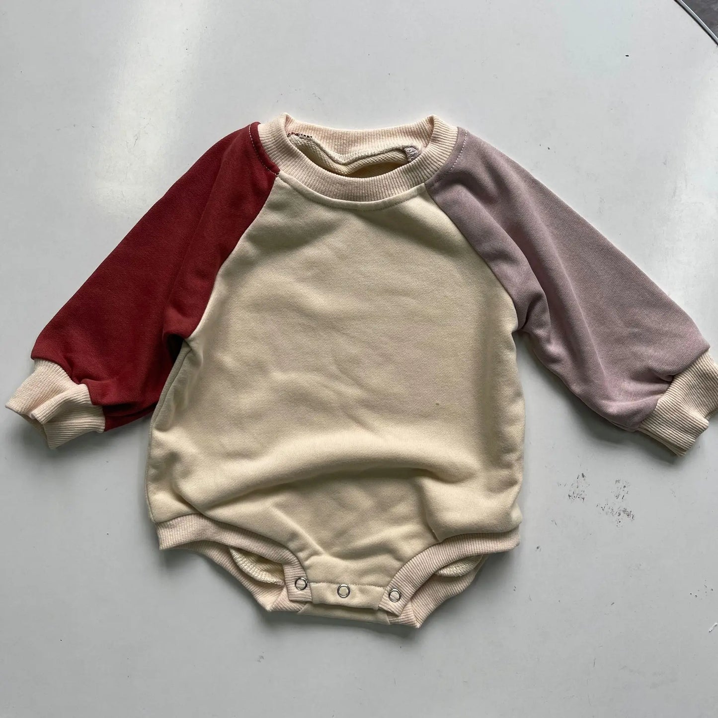 長袖ロンパース brown gray / 6M  66cm ベビーロンパース ラグランパッチワーク長袖ボディスーツ【mh-0008718】