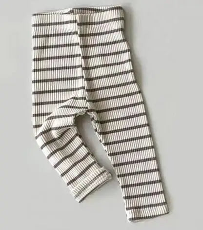 レギンスパンツ brown white striped / 6M  66CM ベビーパンツ レギンスパンツ ボーダー 無地 シンプルベーシック【mh0004786】