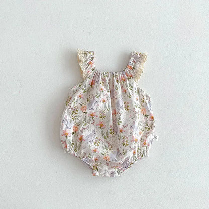 ノースリーブロンパース butterfly / 6M 66cm ベビーロンパース キャミソールフリルボディスーツ フラワーアニマルプリント【mh0005860】