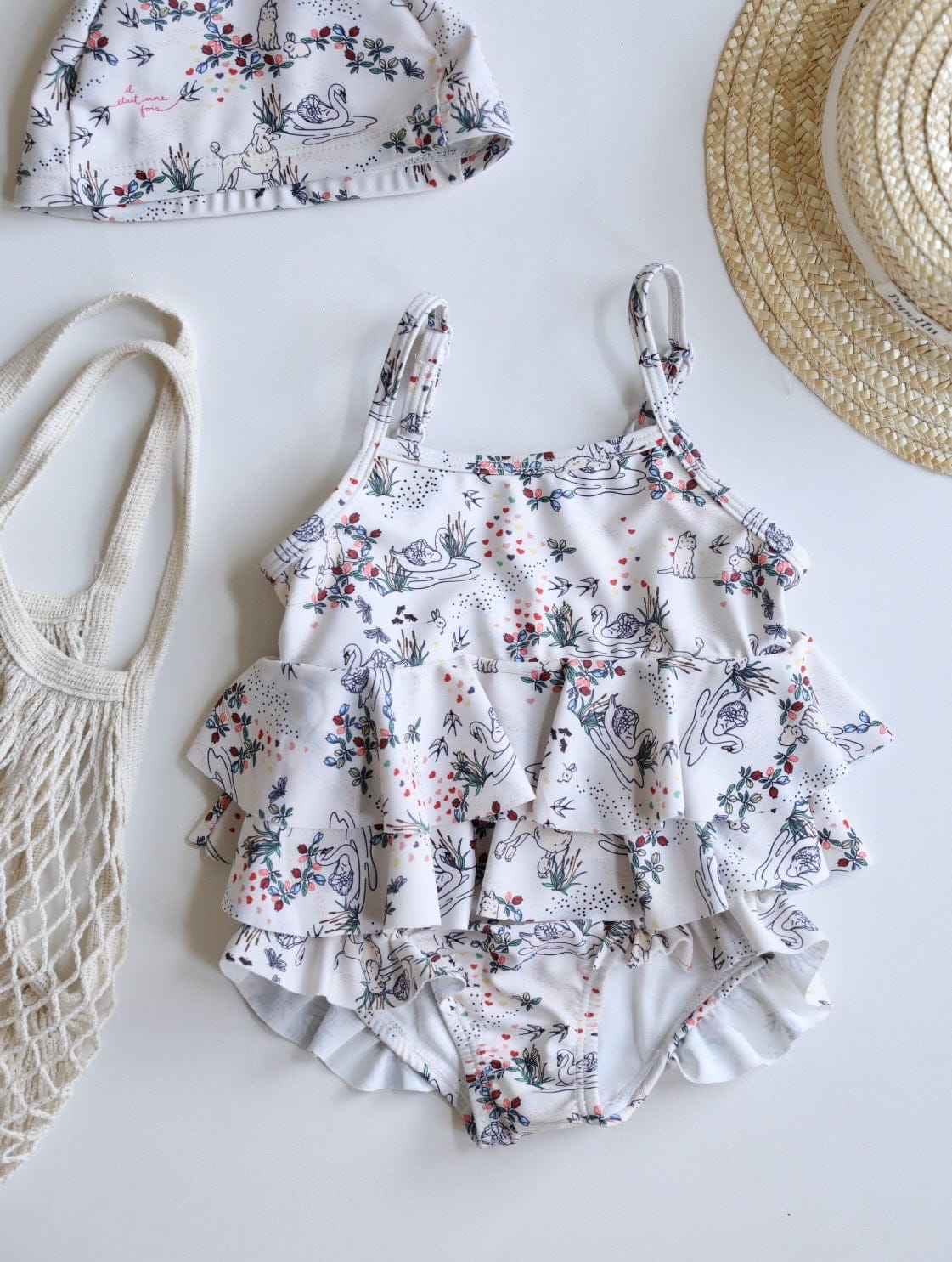 ベビー用水着 Cake skirt swimsuit swan / 80 ガールズ水着 キャミソールセパレートビキニスイムウェア ラッシュガード【mh0009312】