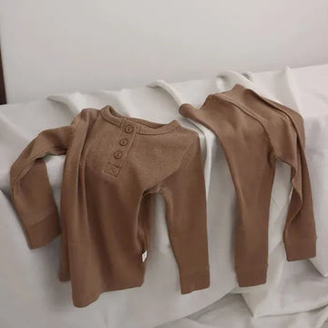 長袖パジャマ camel / 12M  80cm キッズセットアップ 2点セット 長袖Tシャツ+ロングパンツ シンプルベーシック ルームウェア パジャマ